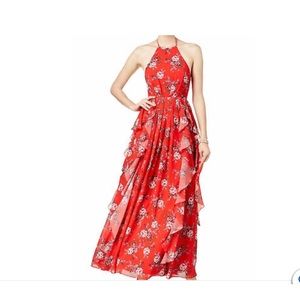 Red Emma Floral Print Halter Maxi Dress